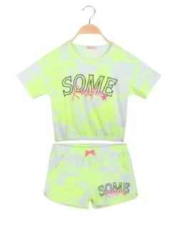 Pink Rabbit Completo corto 2 pezzi da bambina con scritta e strass