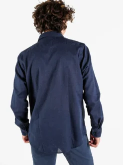 Polo Club Camicia da uomo in misto lino e cotone a maniche lunghe
