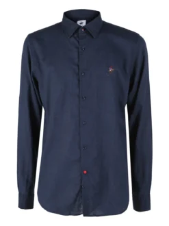 Polo Club Camicia da uomo in misto lino e cotone a maniche lunghe