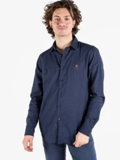 Polo Club Camicia da uomo in misto lino e cotone a maniche lunghe