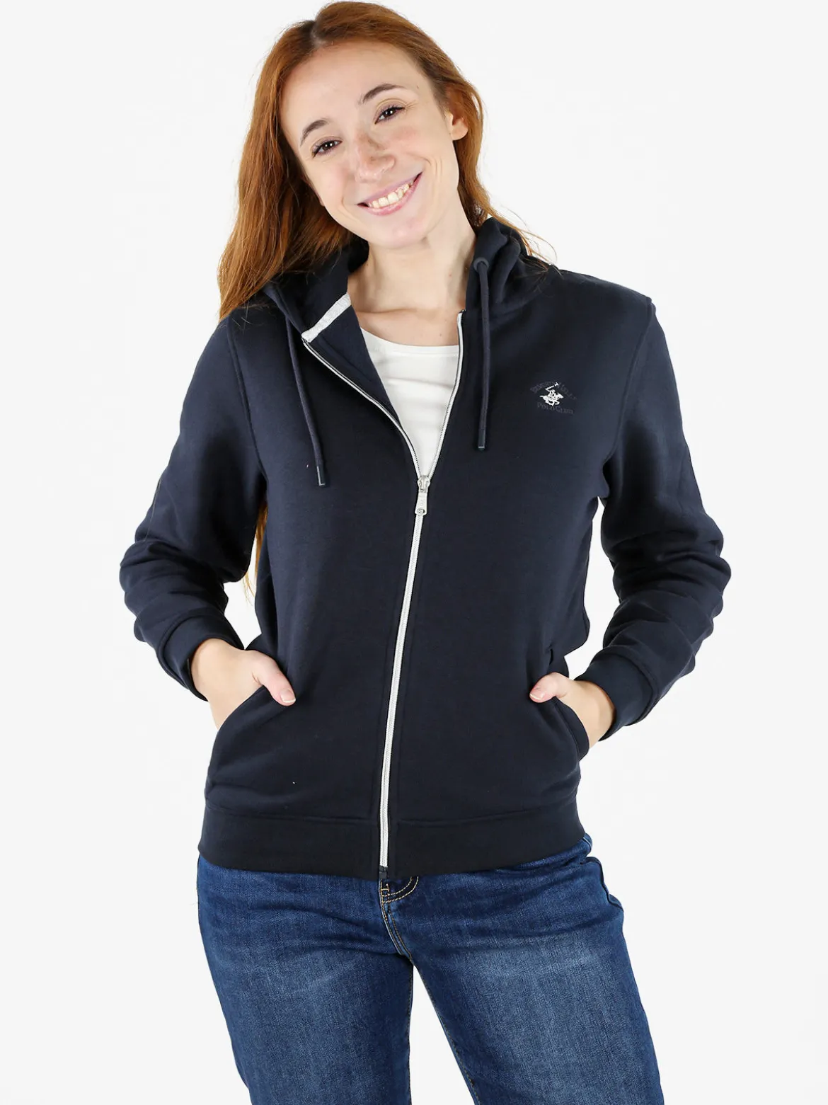 Polo Club Felpa donna con cappuccio e zip e interno felpato - blu scuro