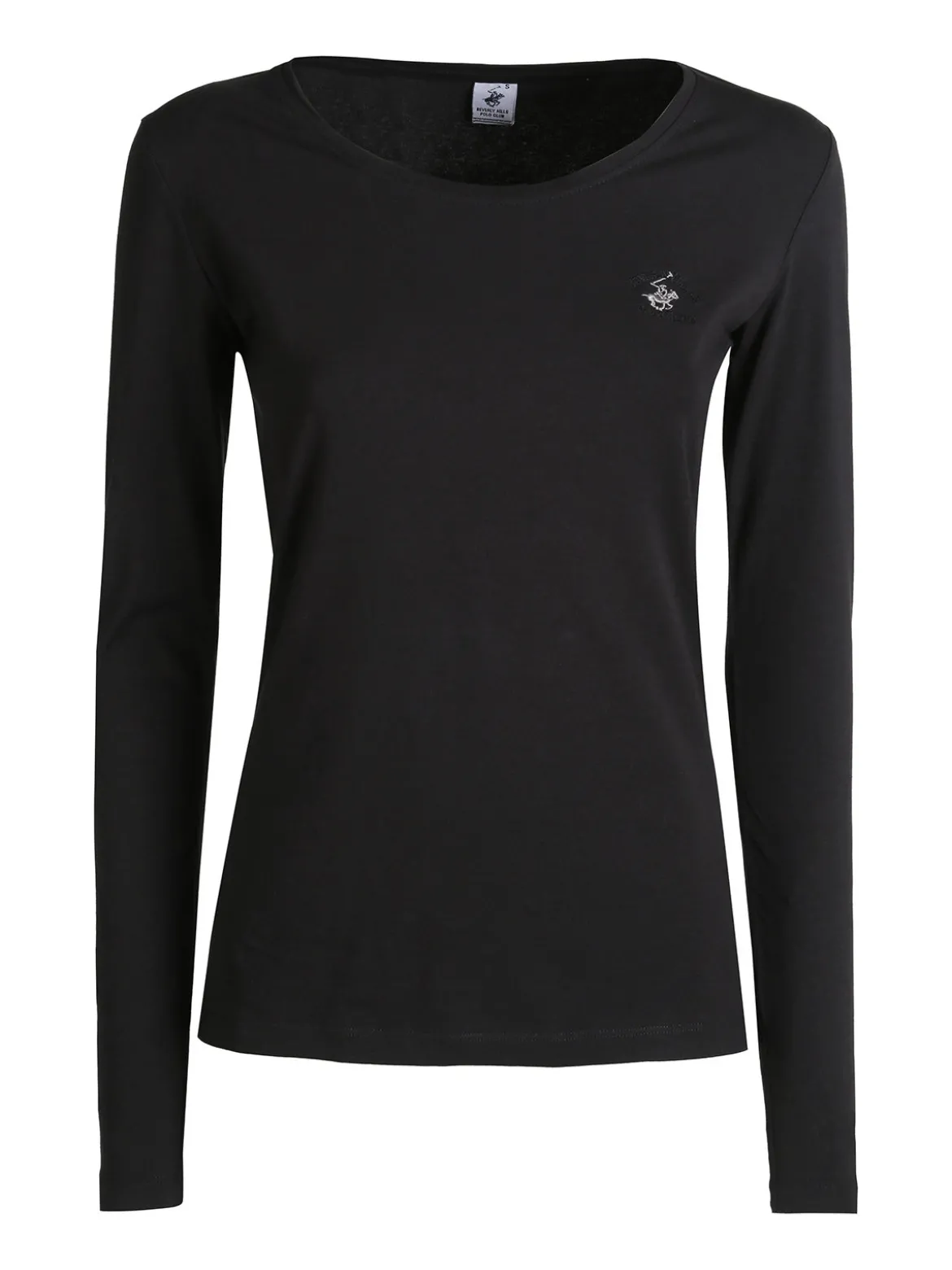 Polo Club T-shirt girocollo da donna a maniche lunghe in cotone - nero