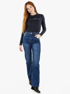 Polo Club T-shirt girocollo da donna a maniche lunghe in cotone - blu scuro