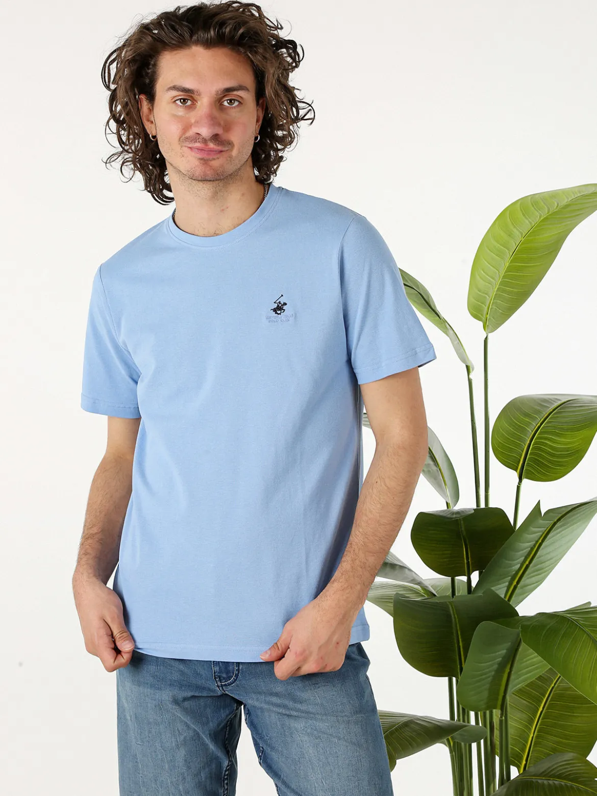 Polo Club T-shirt girocollo da uomo in cotone - azzurro