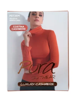 Pura P0736M Dolcevita donna a costine in cashmere - naturale