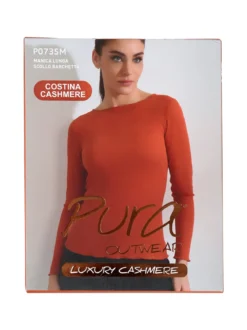 Pura P0735M Maglietta donna a costine in cashmere con scollo a barca - naturale