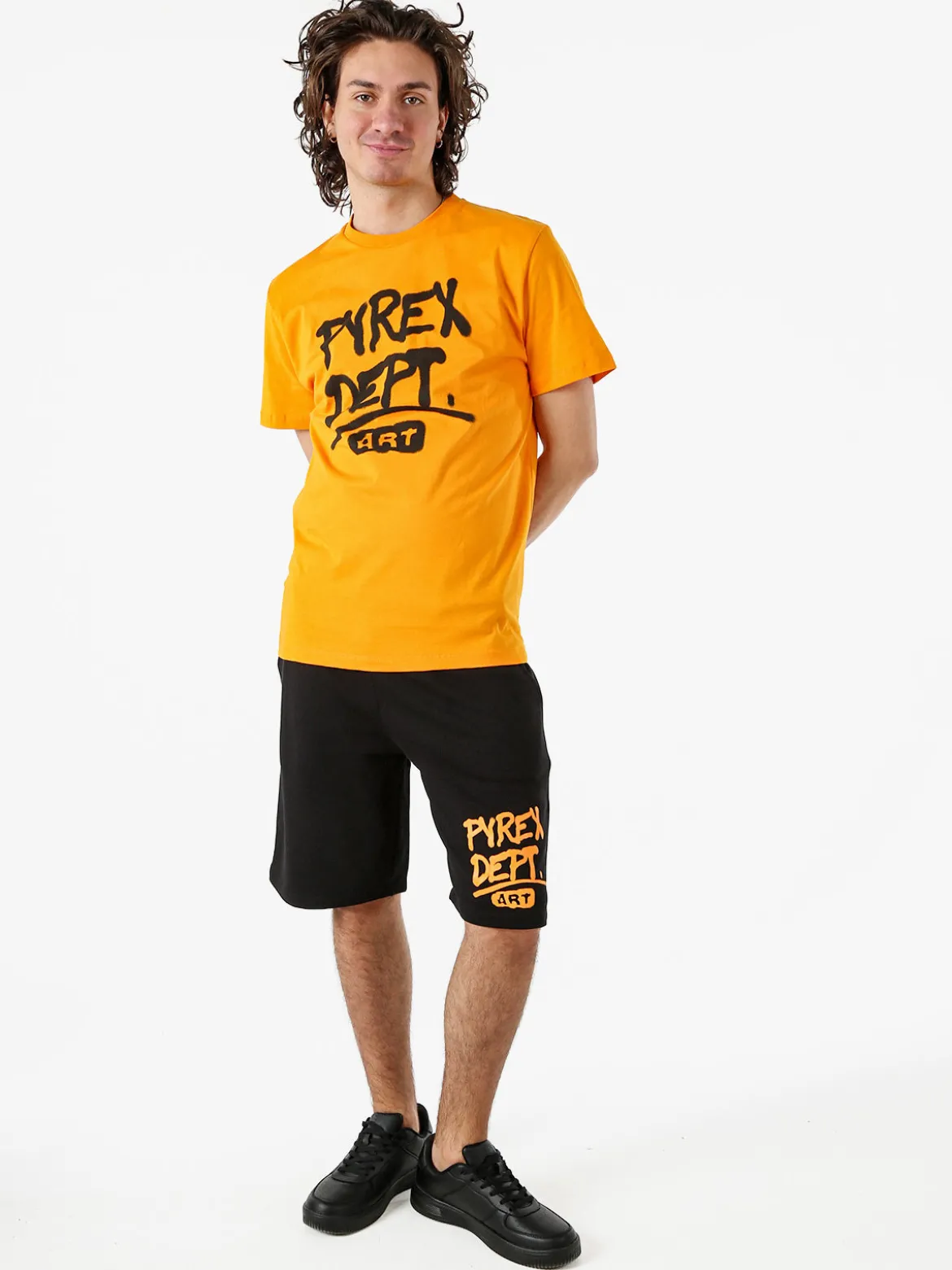 Pyrex Bermuda sportivi da uomo in cotone con logo - nero