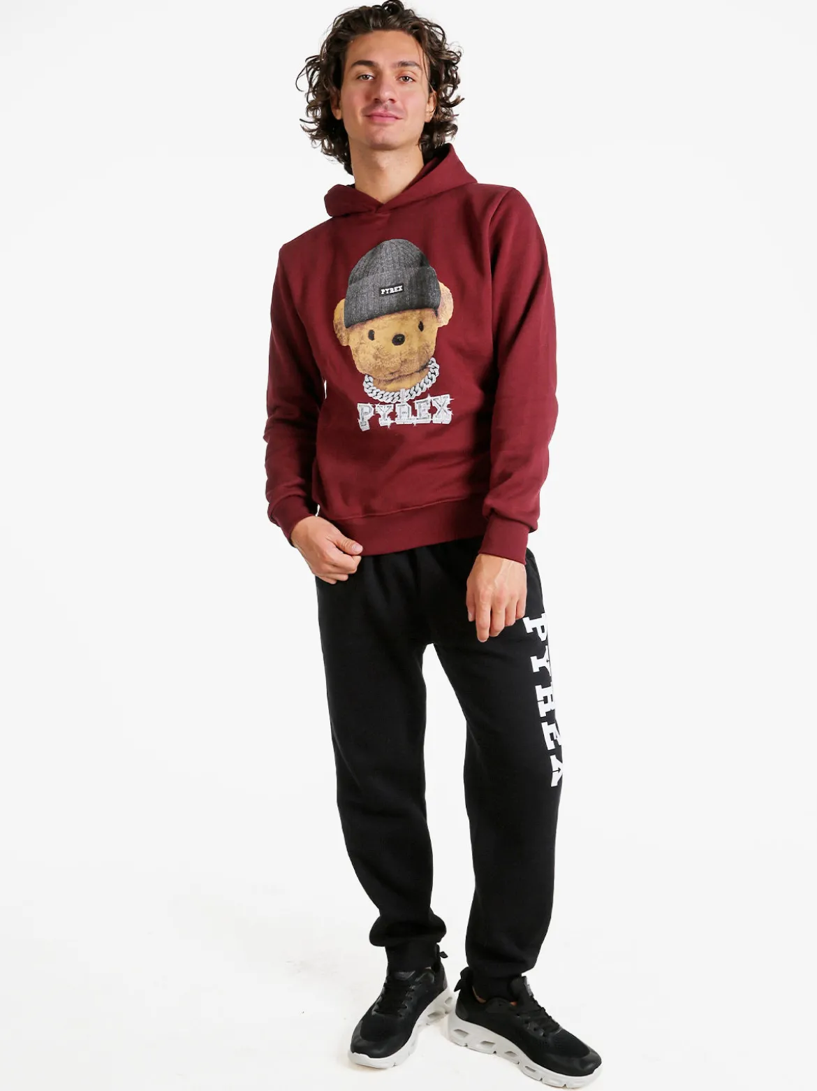 Pyrex Felpa da uomo con cappuccio e stampa - bordeaux