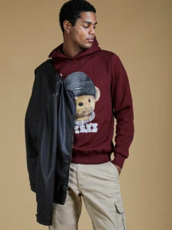 Pyrex Felpa da uomo con cappuccio e stampa - bordeaux