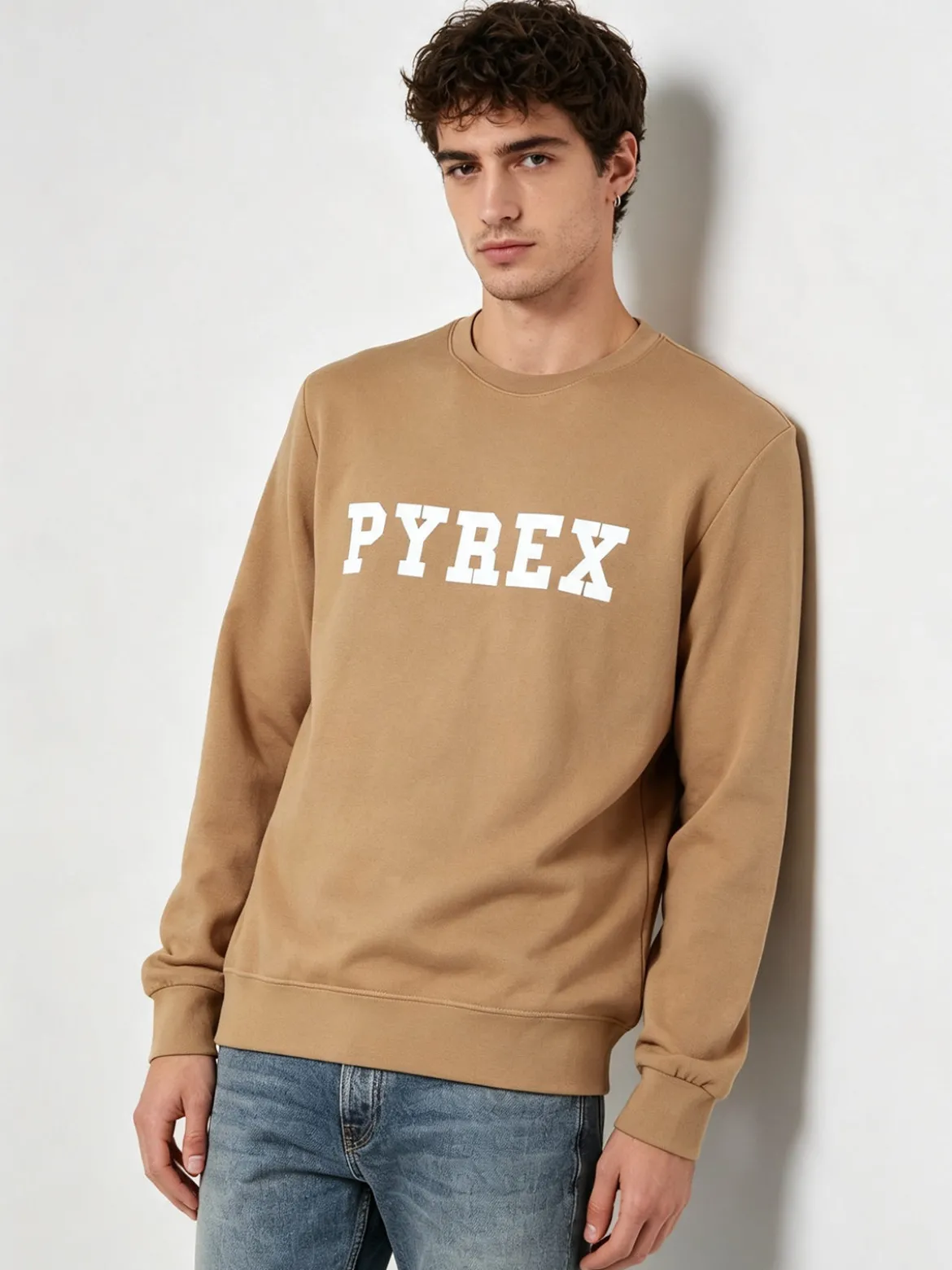 Pyrex Felpa girocollo da uomo invernale con logo - marrone