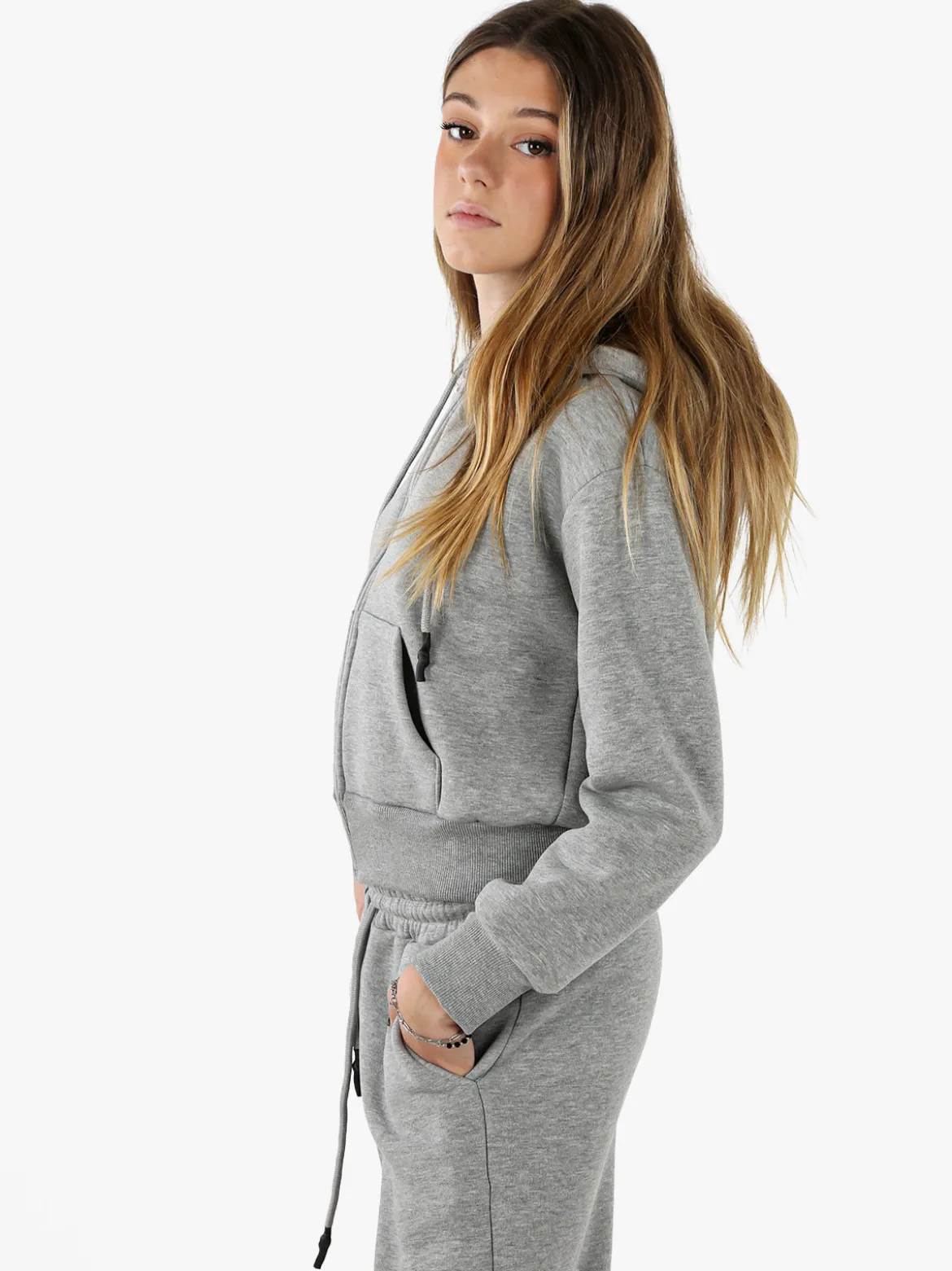 Raggi Lunari Felpa donna pesante con cappuccio e zip - grigio