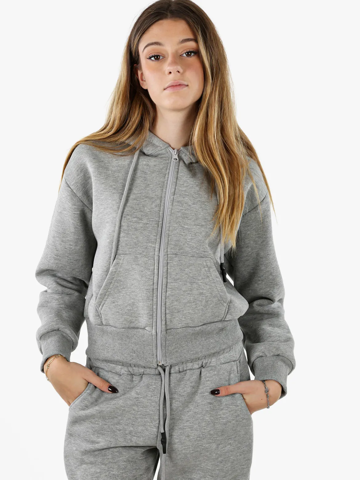 Raggi Lunari Felpa donna pesante con cappuccio e zip - grigio