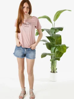 Renato Balestra T-shirt girocollo da donna in cotone con strass e dettagli lurex - cipria
