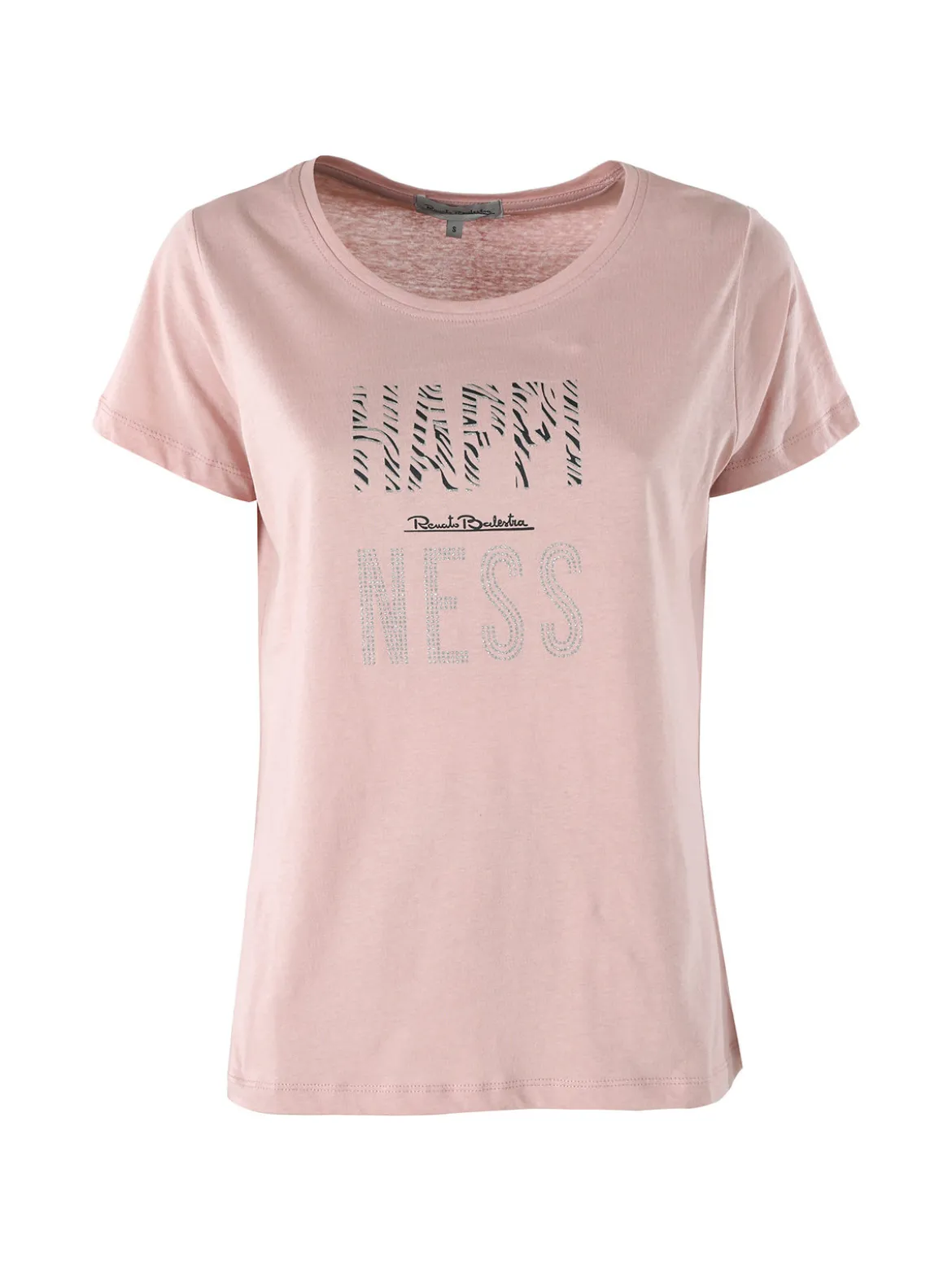 Renato Balestra T-shirt girocollo da donna in cotone con strass e dettagli lurex - cipria