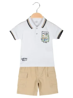 Re Panda Completo da neonato con polo a maniche corte e bermuda