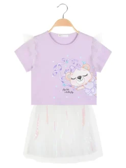 Re Panda Completo elegante da bambina con gonna in tulle