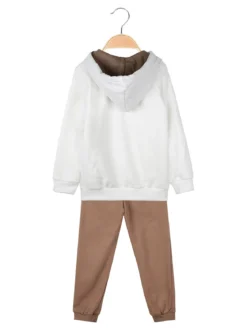Re Panda Completo 3 pezzi da bambina con cappuccio e zip - bianco