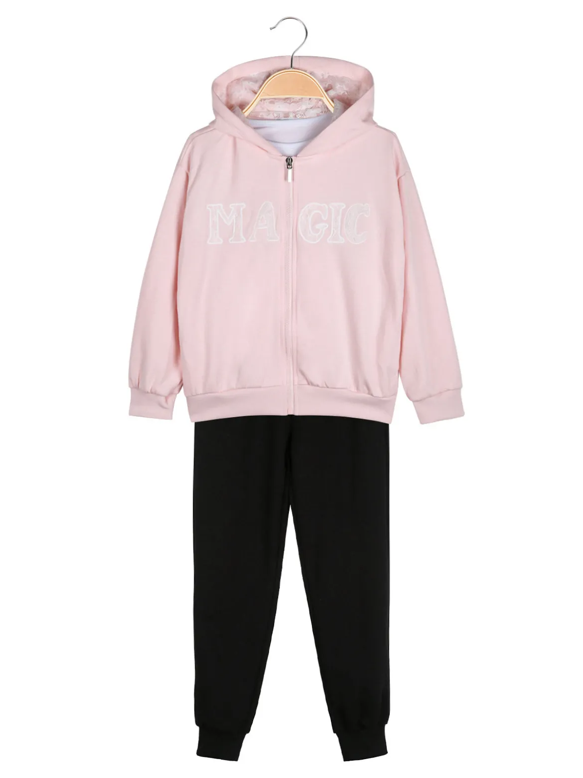 Re Panda Completo tuta 3 pezzi da bambina con cappuccio e zip - rosa