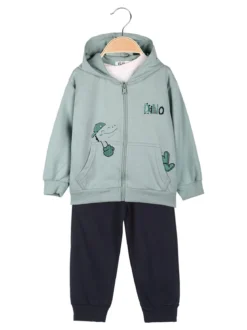 Re Panda Completo tuta 3 pezzi da neonato con cappuccio e zip - acqua marina