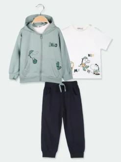 Re Panda Completo tuta 3 pezzi da neonato con cappuccio e zip - acqua marina