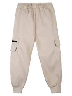 Re Panda Pantaloni cargo da bambino con polsini e interno felpato - beige