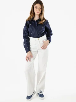 Rifle Pantaloni donna jeans a gamba larga - bianco