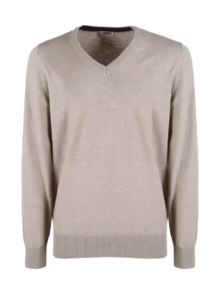 Rifle Pullover uomo scollo V in maglia misto lana - sabbia