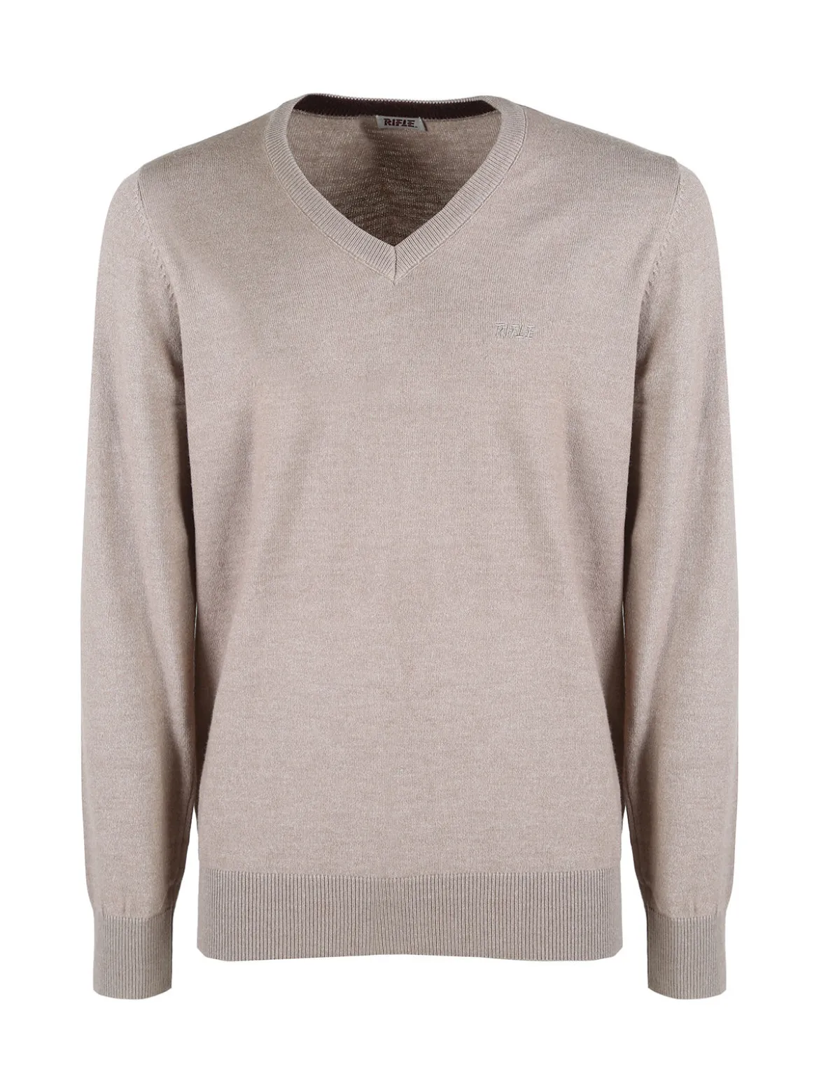 Rifle Pullover uomo scollo V in maglia misto lana - sabbia
