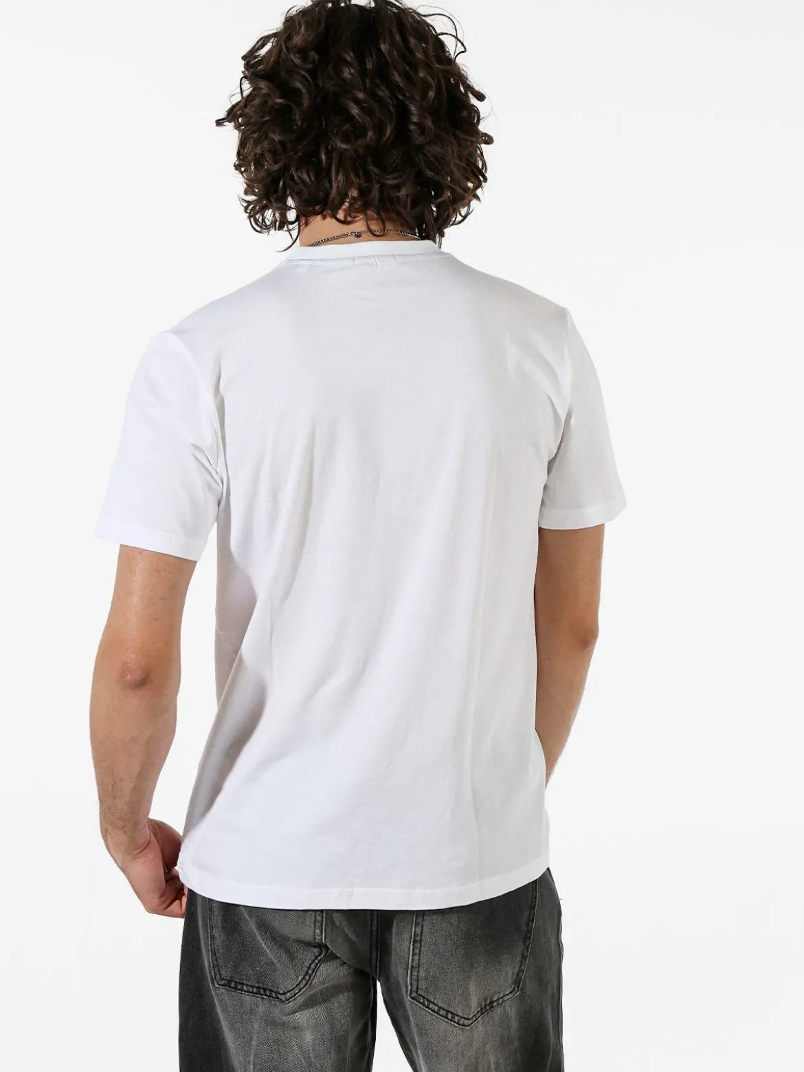 Rifle T-shirt da uomo in cotone con taschino in jeans - bianco