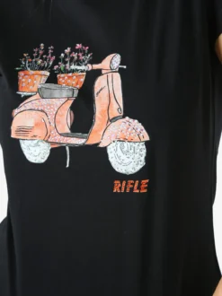 Rifle T-shirt girocollo da donna in cotone con stampe e strass - nero