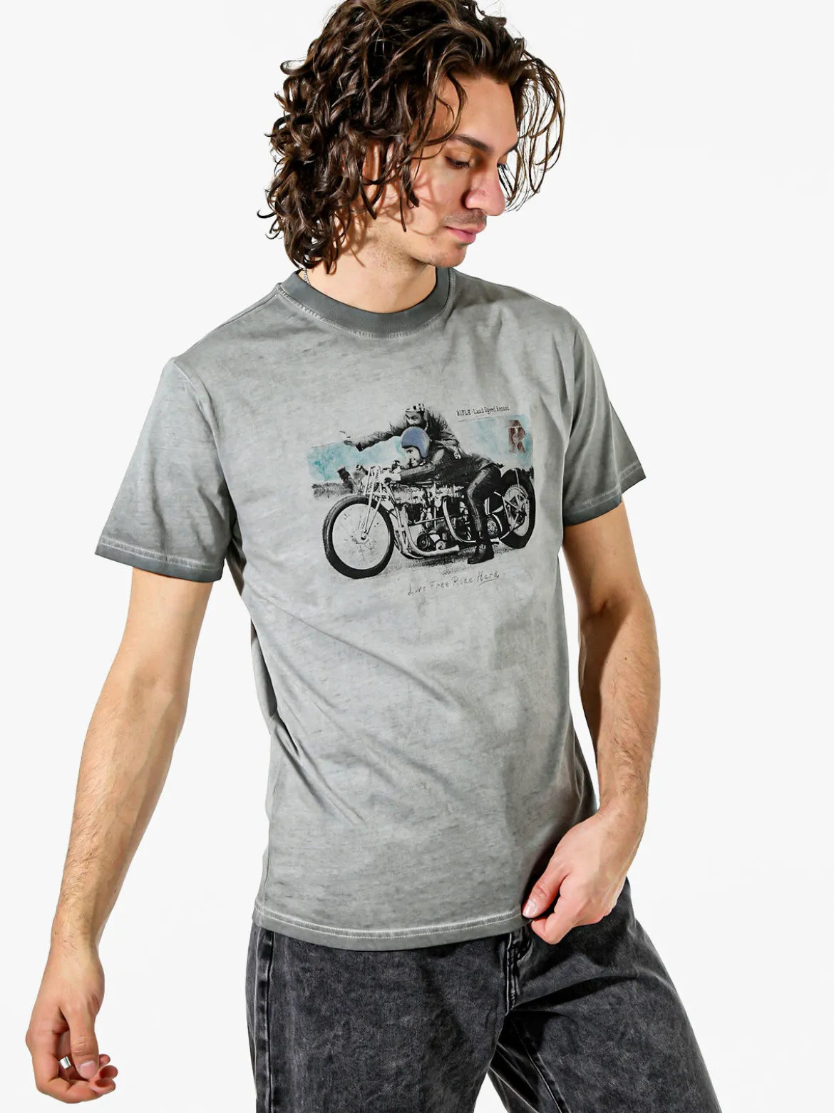 Rifle T-shirt in cotone da uomo con stampa - grigio scuro
