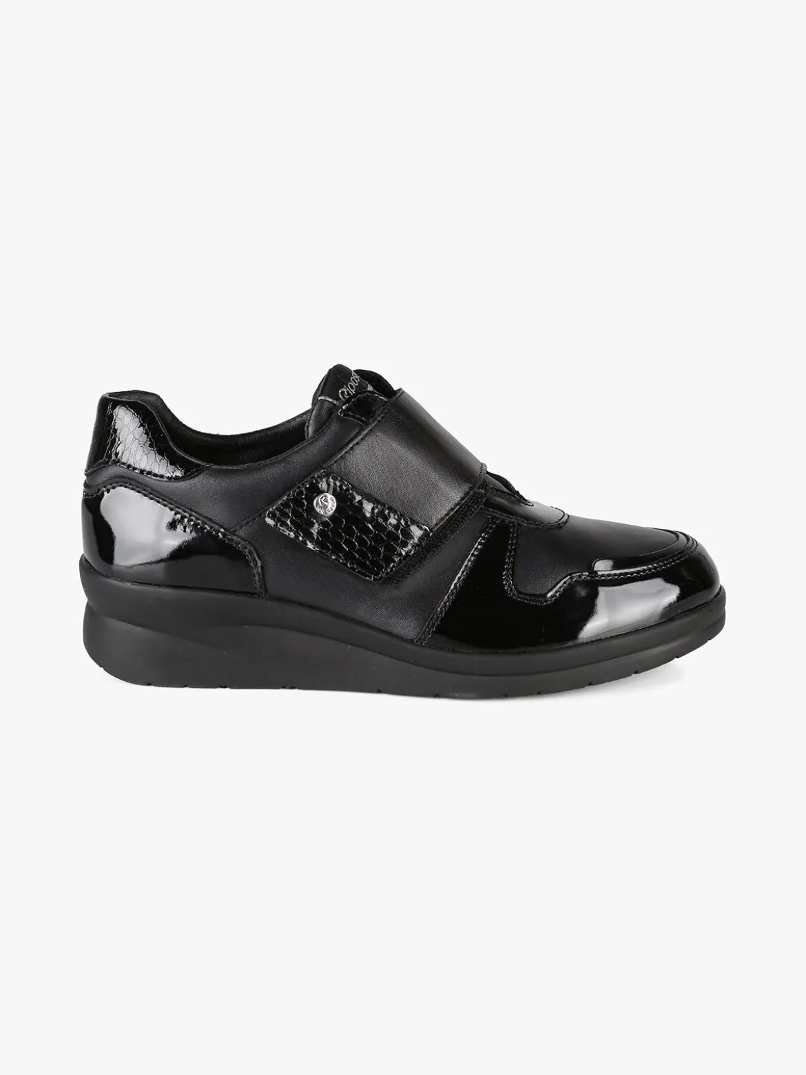 Riposella Scarpe in pelle da donna con fascia a strappo e zeppa