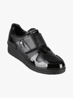 Riposella Scarpe in pelle da donna con fascia a strappo e zeppa