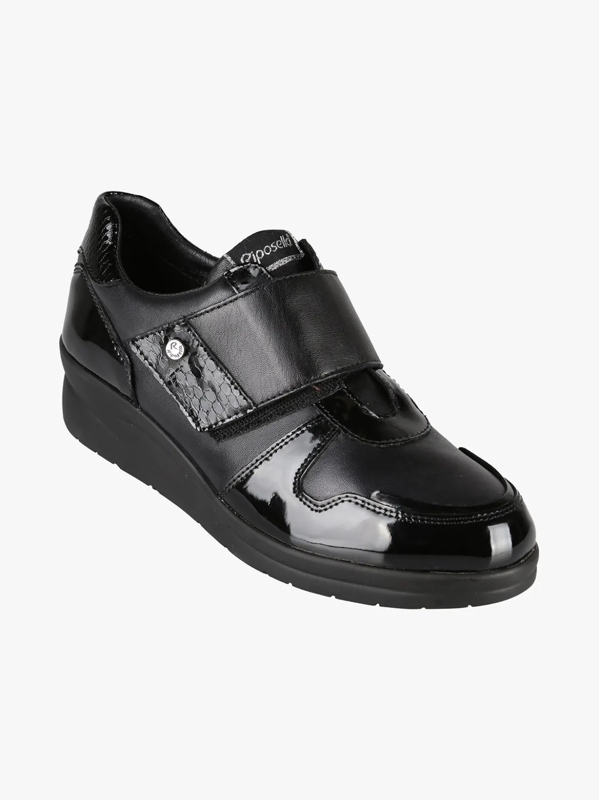 Riposella Scarpe in pelle da donna con fascia a strappo e zeppa