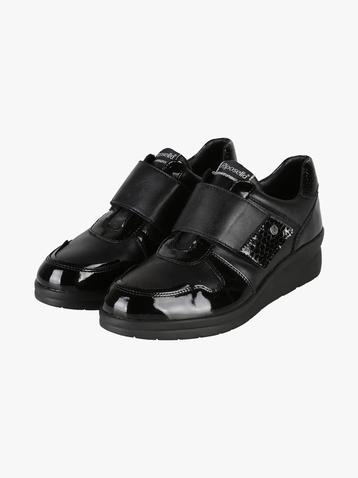 Riposella Scarpe in pelle da donna con fascia a strappo e zeppa