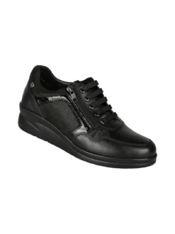 Riposella Sneakers donna in pelle con zeppa - nero