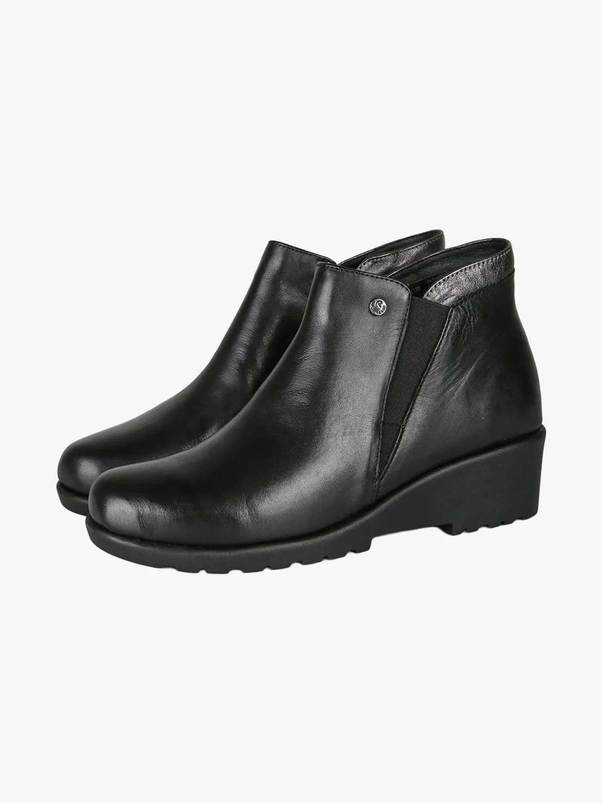 Riposella Stivaletti donna in pelle con zeppa - nero