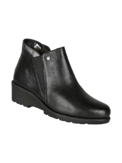Riposella Stivaletti donna in pelle con zeppa - nero