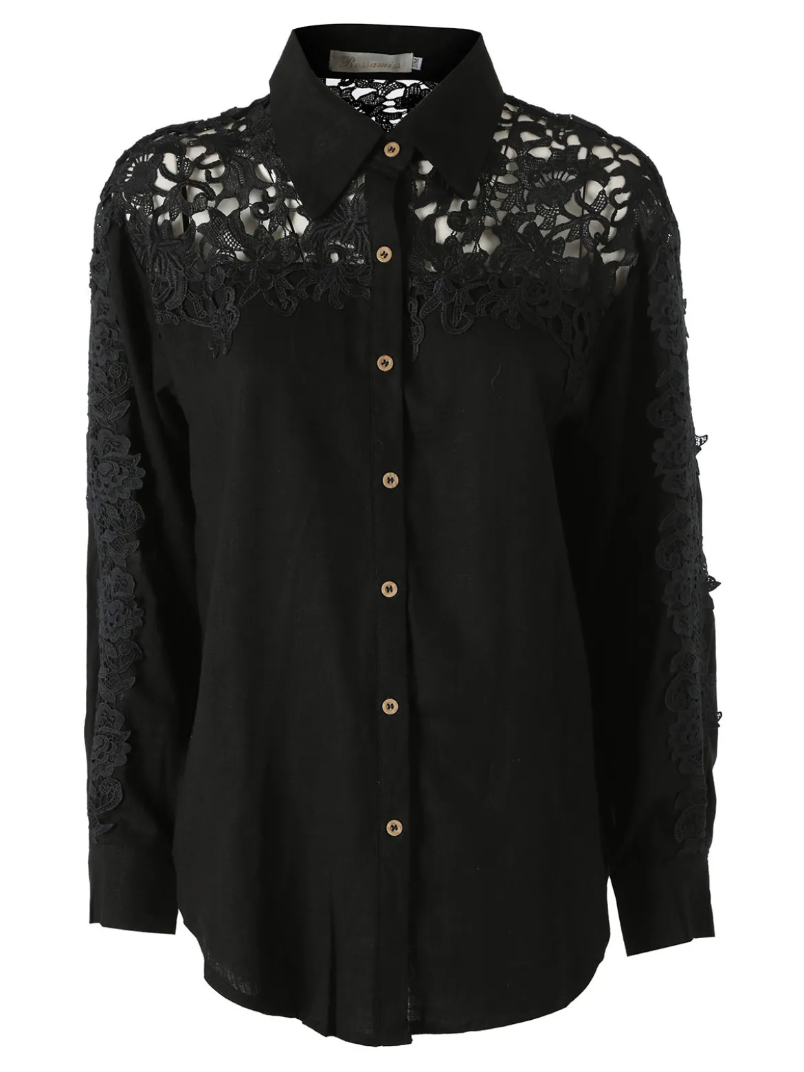 Rossamiss Camicia donna a maniche lunghe con dettagli in pizzo macramè - nero