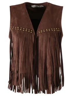 Rossamiss Gilet scamosciato da donna con frange e borchie - caffè