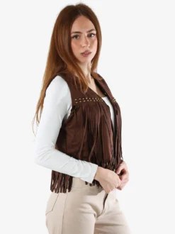 Rossamiss Gilet scamosciato da donna con frange e borchie - caffè