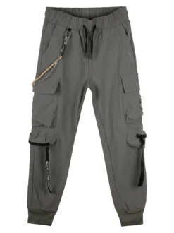 Run Boy Pantaloni cargo da bambino con coulisse e catena decorativa - fango
