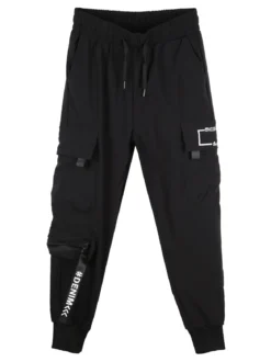 Run Boy Pantaloni cargo da ragazzo con polsini e coulisse - nero