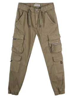 Run Boy Pantaloni cargo da ragazzo in cotone con coulisse - militare