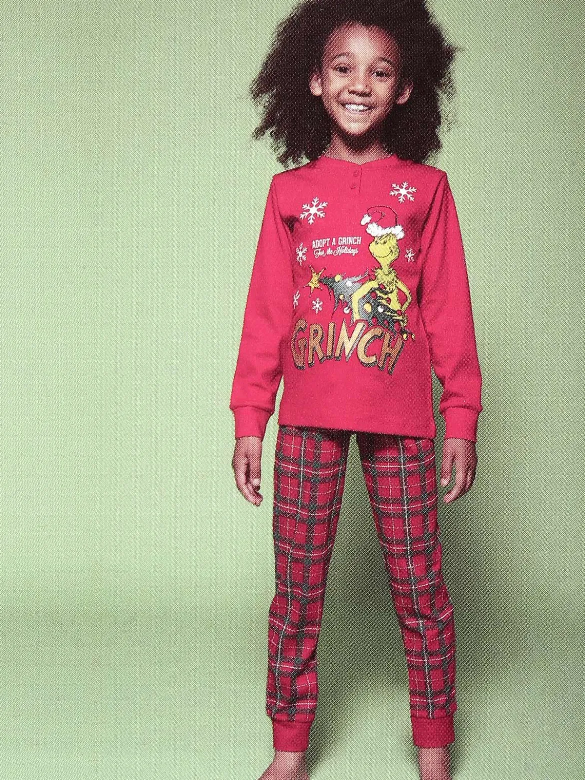 Sabor Grinch pigiama natalizio da bambina con pantaloni a quadri