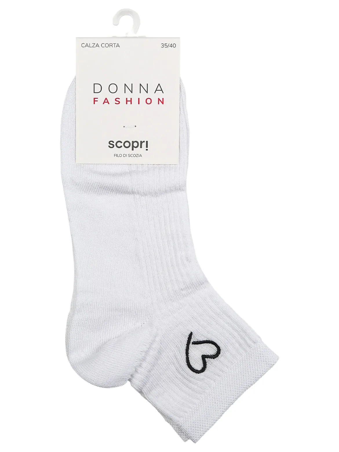 Scopri Calze corte da donna cuore in filo di scozia - bianco