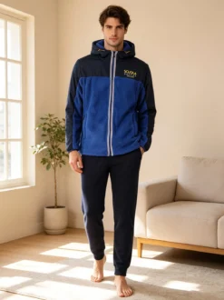 Scuola Nautica Italiana Completo tuta da uomo in pile con cappuccio e zip - blu