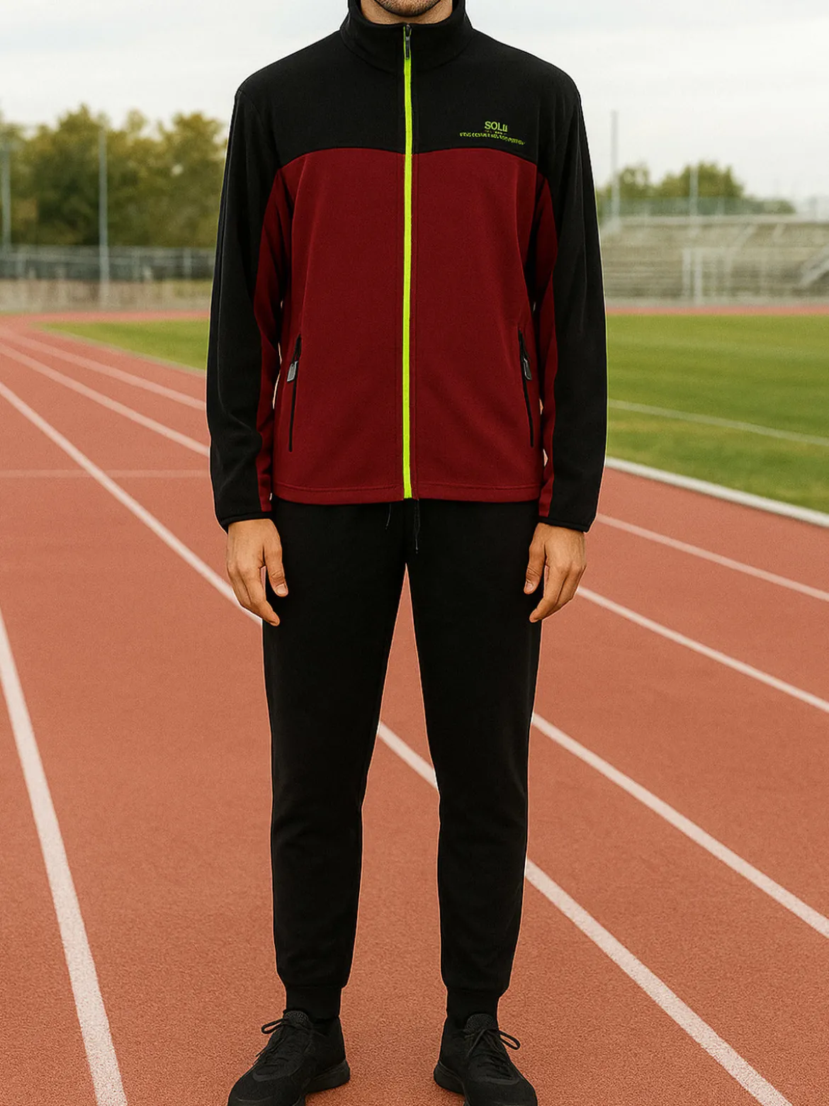 Scuola Nautica Italiana Completo tuta da uomo in pile full zip - bordeaux