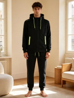Scuola Nautica Italiana Completo tuta invernale da uomo 2 pezzi con cappuccio e zip - nero
