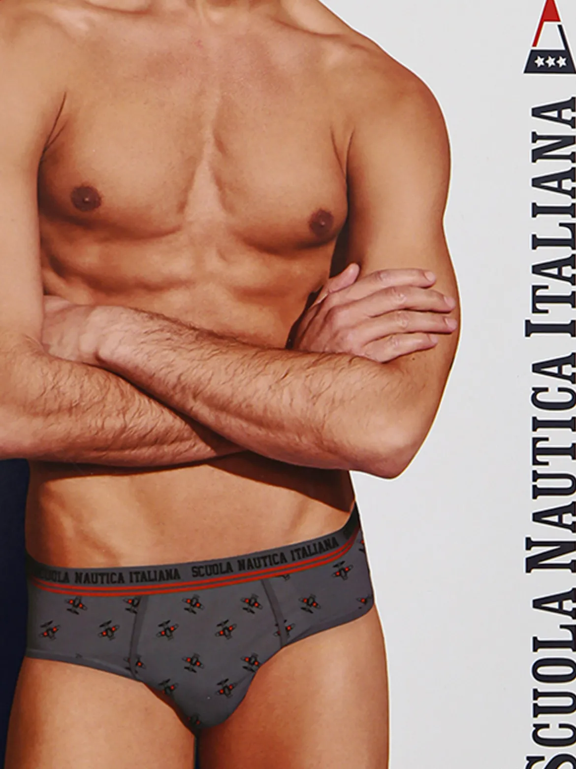 Scuola Nautica Italiana Slip da uomo in cotone elastico con stampe - grigio